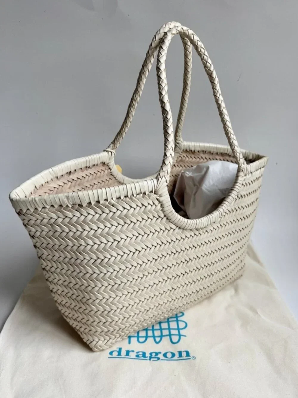Dragon Diffusion Ivory Woven Leather Large Tote Bag NWT - Picture 4 of 8